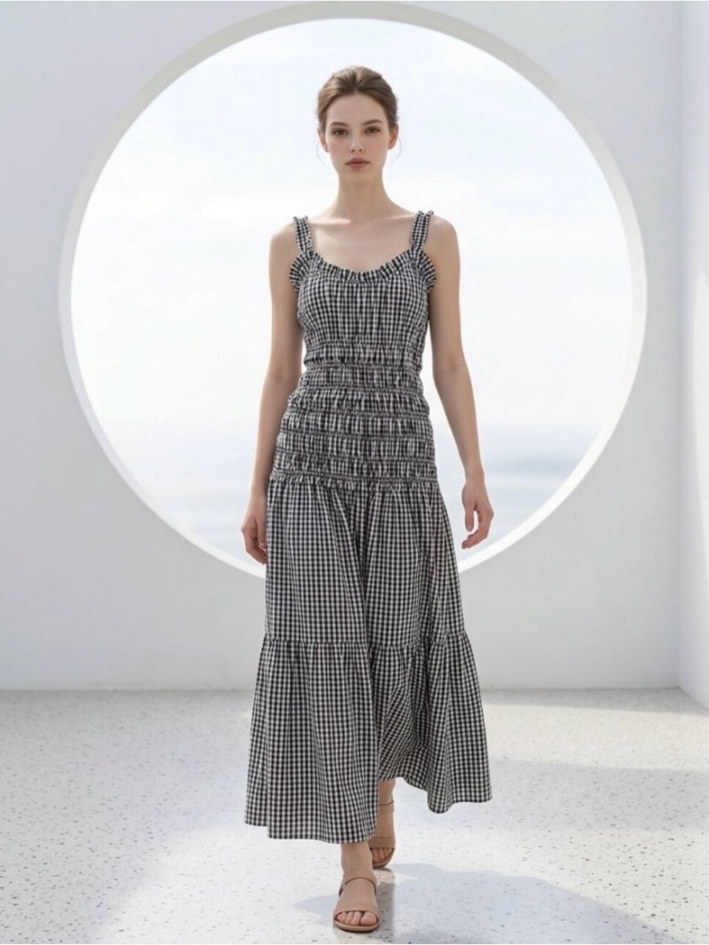 Caroline Constas Cotton Navy and White Gingham Maxi Dress